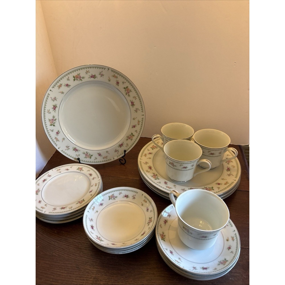Vintage Abingdon Fine Porcelain China Rose Japan Service for 4 EUC